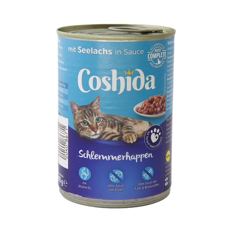 کنسرو غذای گربه کوشیدا با طعم ذغال ماهی آلاسکا Coshida Pollock وزن 415 گرم