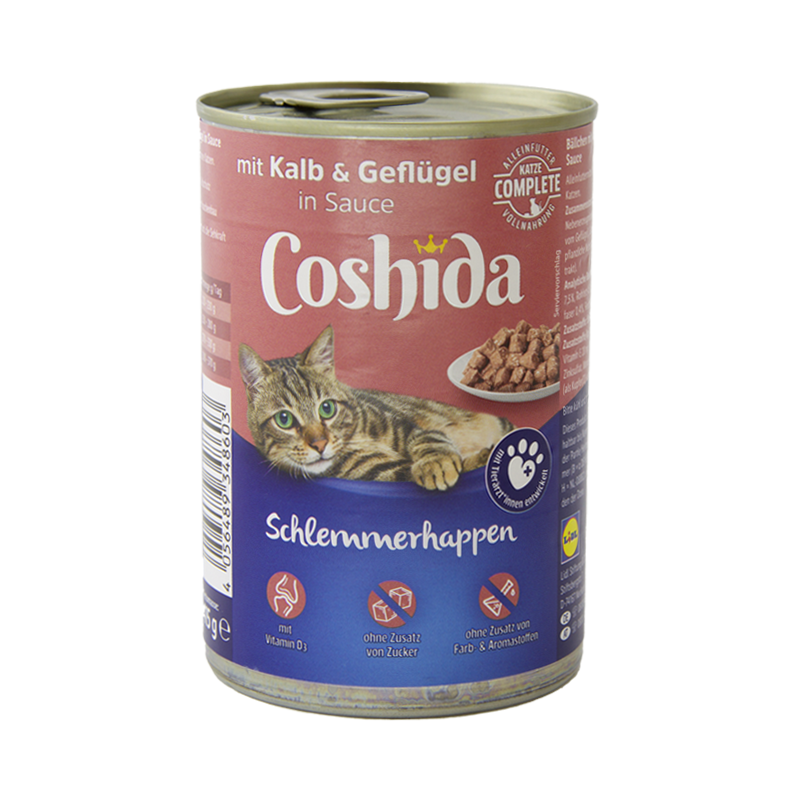 کنسرو غذای گربه کوشیدا با طعم گوشت گوساله و مرغ Coshida Veal & Poultry وزن 415 گرم