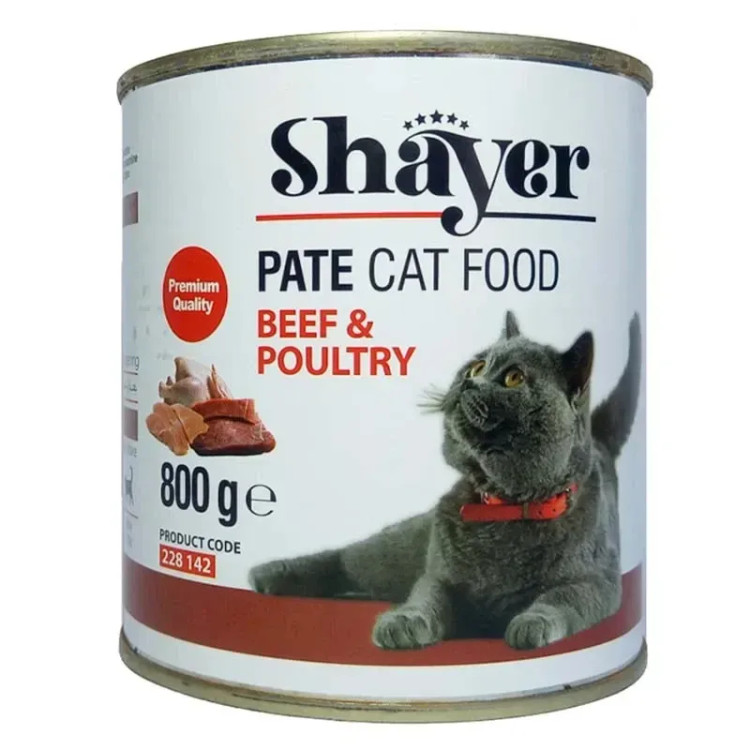 کنسرو گربه بالغ شایر با طعم گوشت گاو و پرندگان