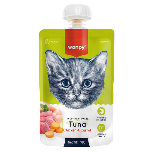پودینگ گربه ونپی مدل سفارش اروپا با طعم ماهی تن، مرغ و هویج، هضم آسان و کمک به سلامت گوارش، حاوی ویتامینهای A ،D ،E ،B و تورین، وزن 90 گرم، مناسب بالای 2 ماه